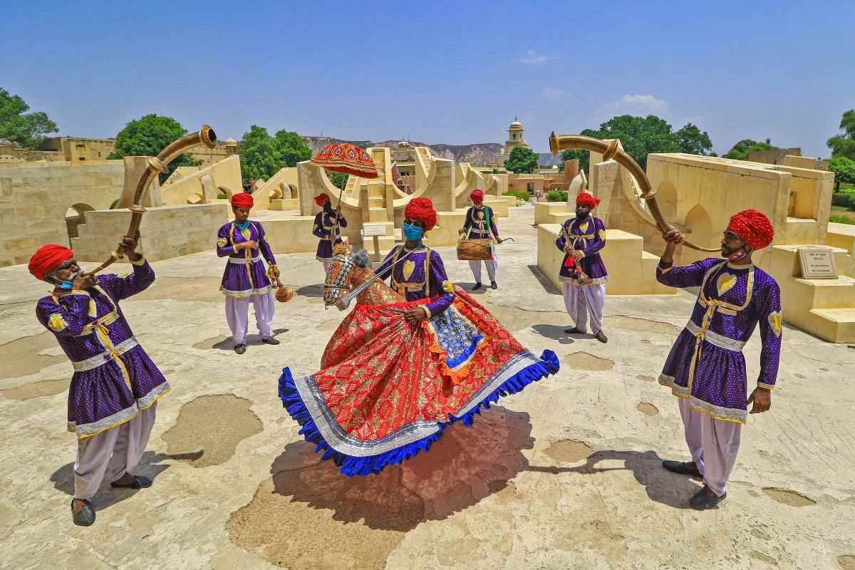 Several cities across the country saw the lockdown restrictions being eased. Folk artists perform at Jaipur’s iconic Jantar Mantar