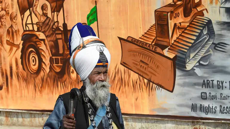 A farmer at Singhu border during the ongoing protest against Centre’s farm laws