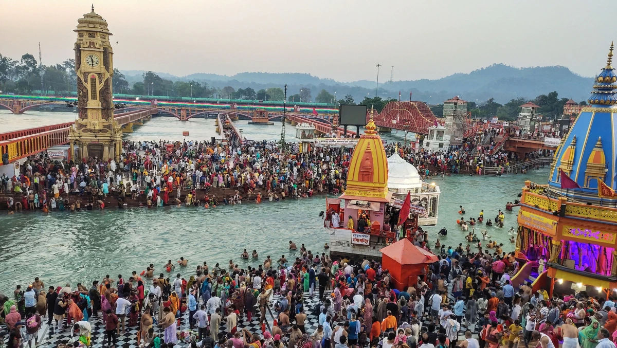 Devotees gather in Haridwar during ongoing Maha Kumbh on Wednesday