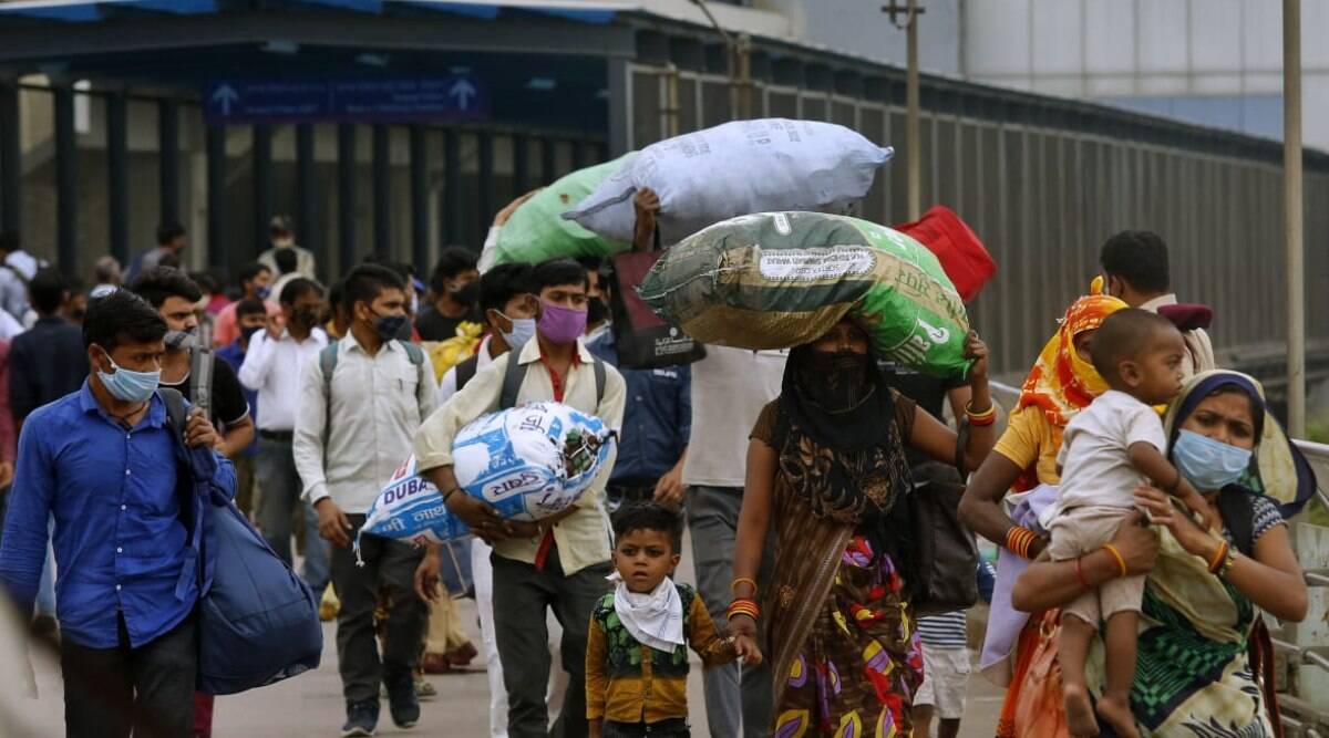 Hundreds of migrants, some of whom could not get a bus or train on Monday, when a week-long lockdown came into effect in Delhi, gathered at Anand Vihar to try again on Tuesday.